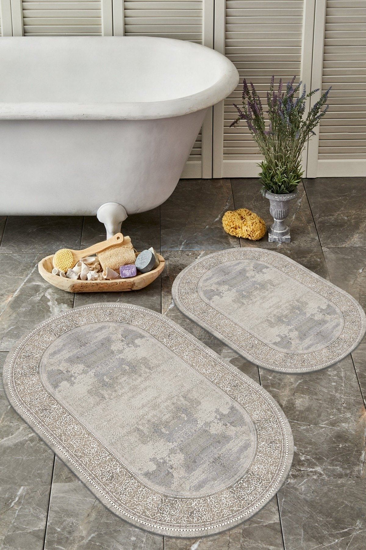 Kaymaz Tabanlı Yıkanabilir 2 Li Set 60x100 50x60 Banyo Halısı Banyo Paspası Klozet Takımı