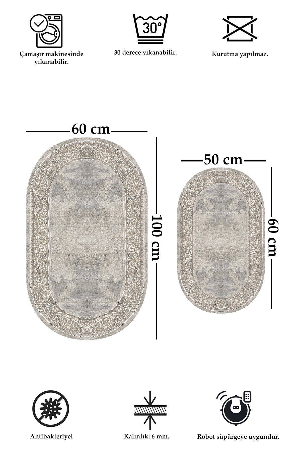 Kaymaz Tabanlı Yıkanabilir 2 Li Set 60x100 50x60 Banyo Halısı Banyo Paspası Klozet Takımı