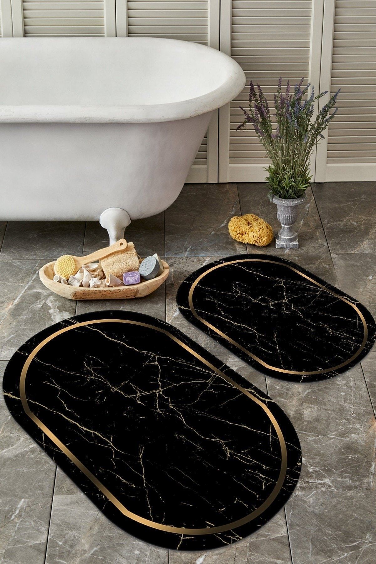 Kaymaz Tabanlı Yıkanabilir 2 Li Set 60x100 50x60 Banyo Halısı Banyo Paspası Klozet Takımı